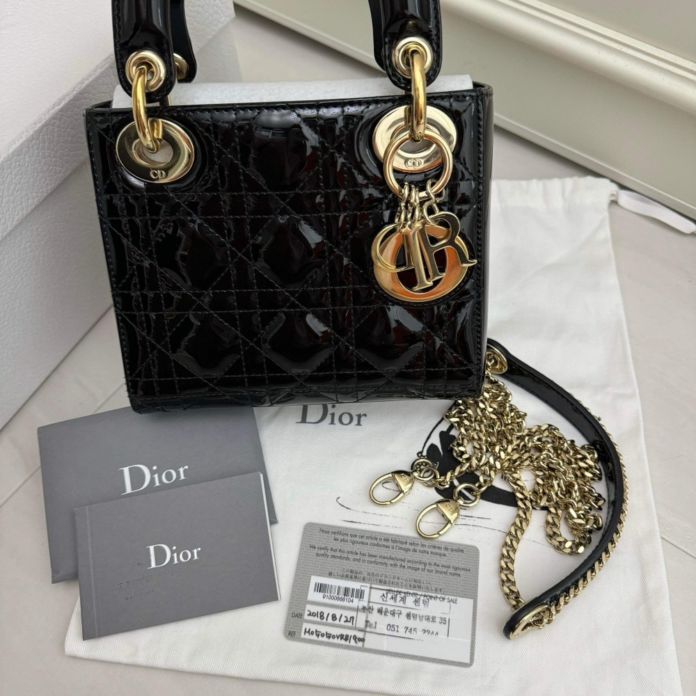 Lady Dior Mini Patent Calfskin Leather in Cannage Stitching
